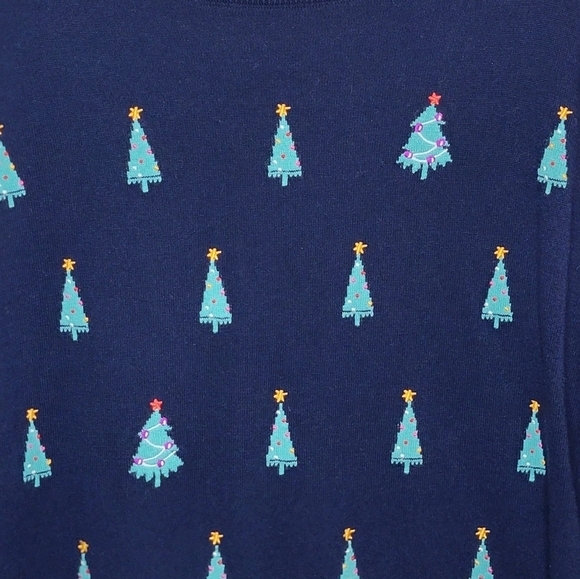 Talbots | Petite Navy Blue Green Christmas Tree Sweater Holiday Medium P… - Picture 2 of 5